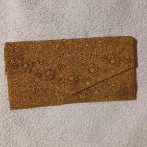 Vintage Women's Classic Fold Over Clutch Gold Beads